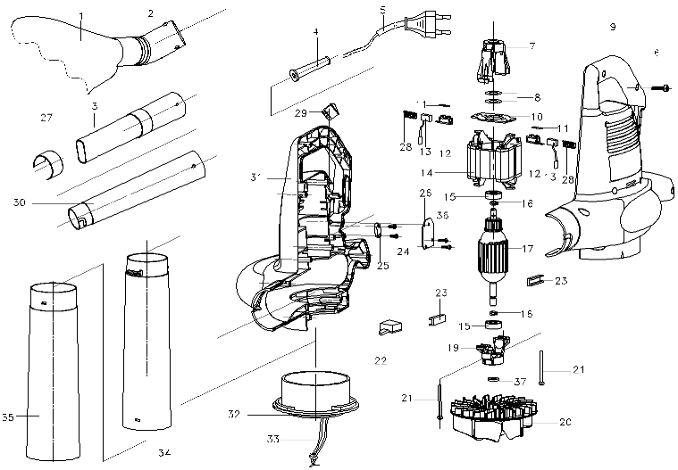 Default Diagram and Parts List for BV1400-AR Type 1 Black and Decker Leaf Blower / Vacuum